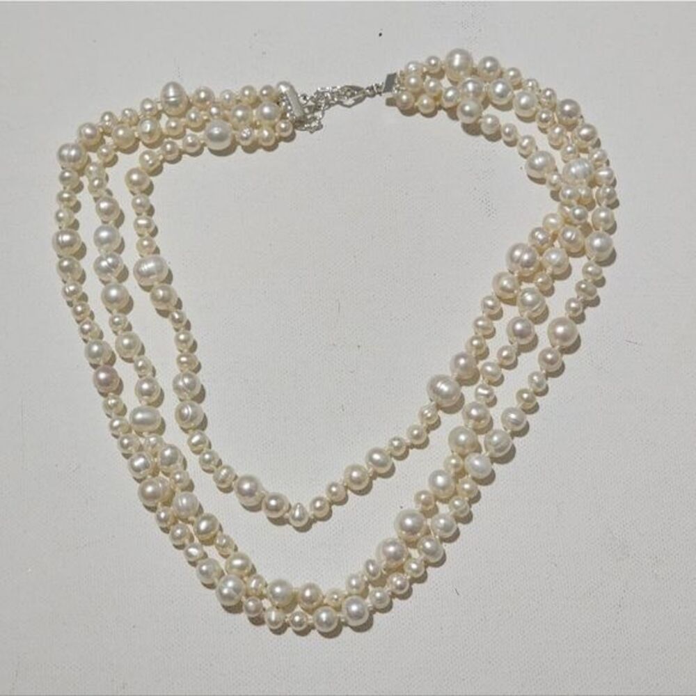 Treska Cultured pearl triple strand choker necklace